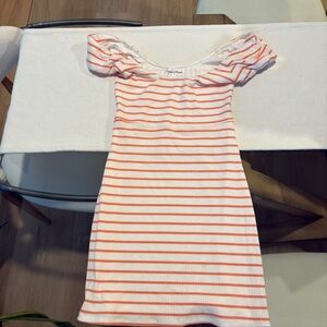 Privacy Please Coral & White Striped Off-Shoulder Top